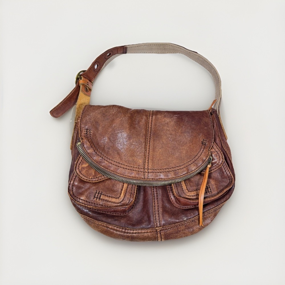 Vintage Lucky Brand Womens Brown Lamb Leather Shoulder Bag Stash Fold Over Purse